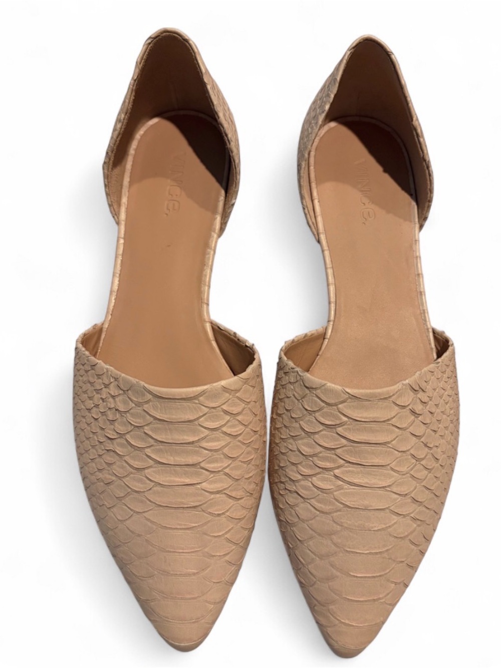 NEW Vince Nude Snakeskin Nina Pointed Flats Womens Size 10